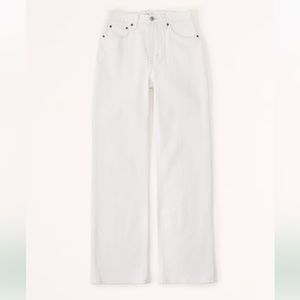 Abercrombie Curve Love high rise relaxed 90s fit jean in cream with Skinny Belt